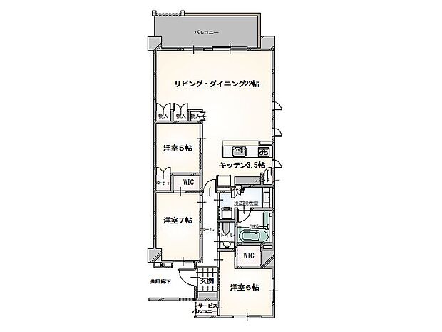 ザ・レーベン金沢城大手門(3LDK) 2階/201の間取り図