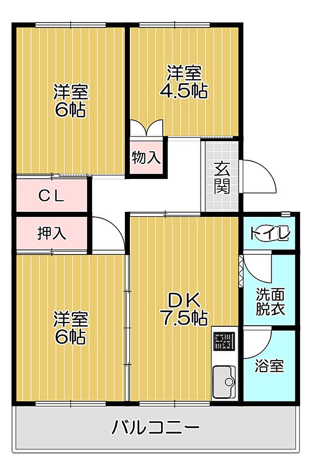 パビリオン桔梗ケ丘A棟(3DK) 5階/501の間取り図