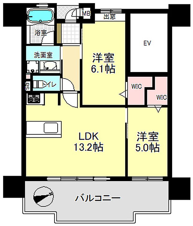 エイルマンション上之園(2LDK) 6階の間取り図