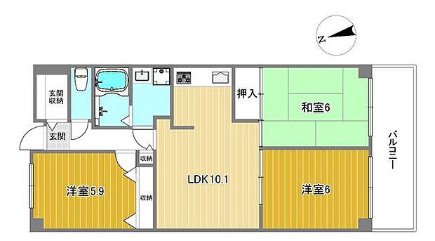 ルネ住之江(3LDK) 6階の間取り図