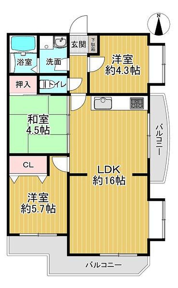 ワコーレ須磨本町(3LDK) 2階の間取り図
