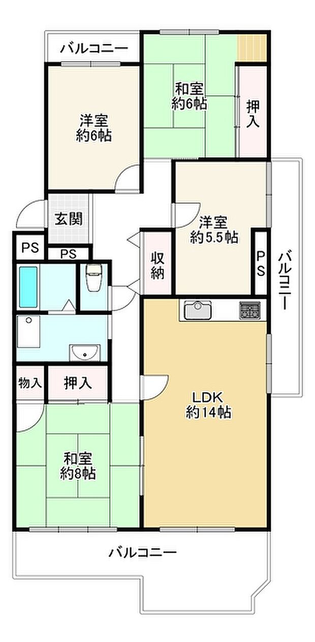 昭和山第2コーポ2号棟(4LDK) 6階の内観