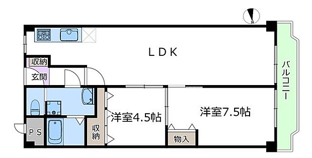 ローレルハイツ茨木総持寺1号棟(2LDK) 4階の間取り図