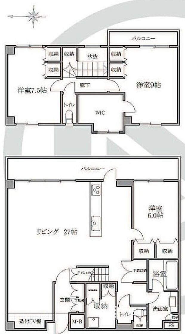 グランフォルム清水別邸(3SLDK) 6階の間取り図