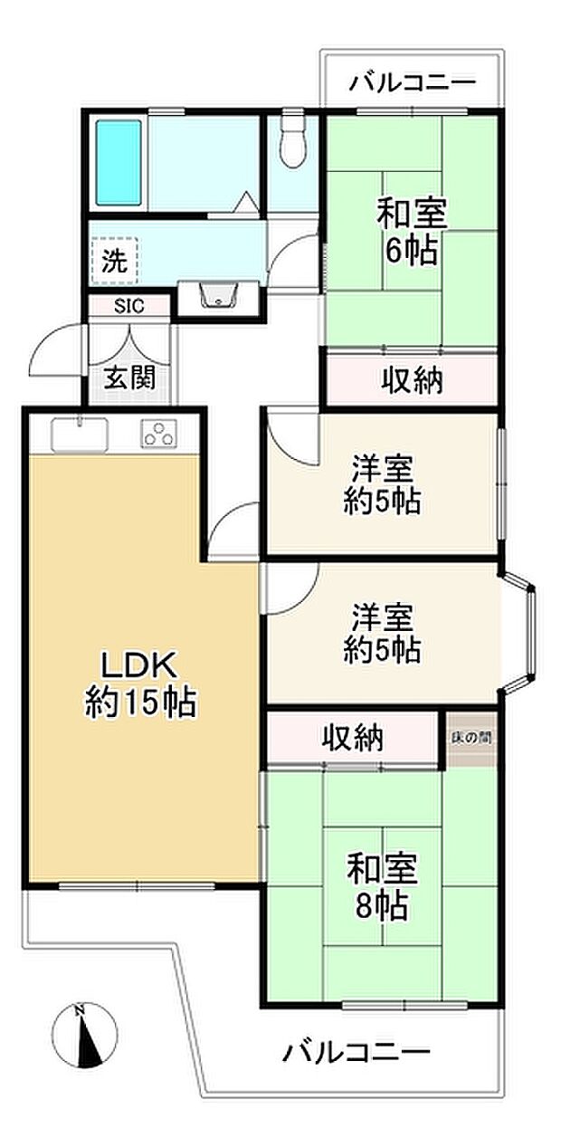 若山台第2住宅　3号棟(4LDK) 5階の間取り図