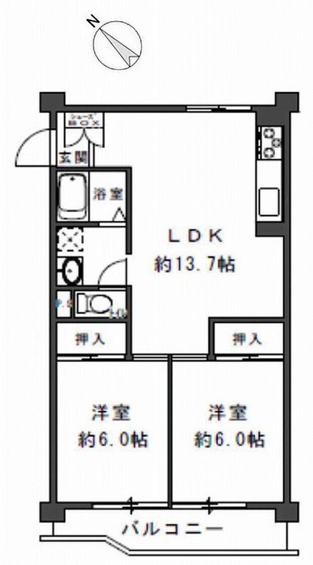 藤白台住宅Ｄ35棟(2LDK) 3階の間取り図