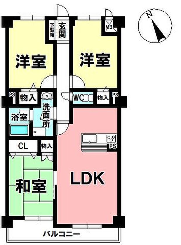 キングスコート矢作(3LDK) 2階の間取り図