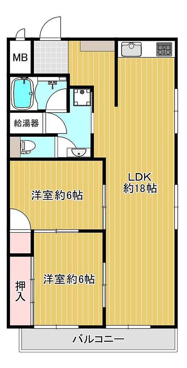 帝塚山中央マンション(2LDK) 3階の間取り図