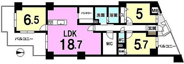 ローレルコート学園前　C棟(3LDK) 3階の間取り図