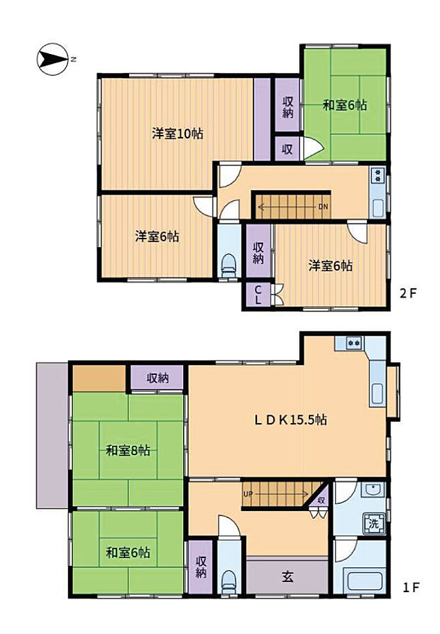 和室3部屋、洋室3部屋の6LDKです。主寝室は10帖の広さを確保したゆとり設計です。