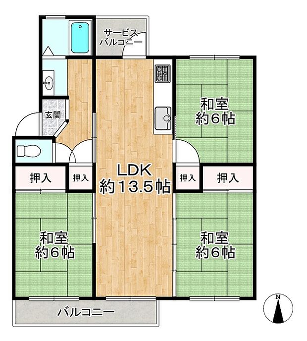南安威住宅Ａ棟(3LDK) 3階の間取り図