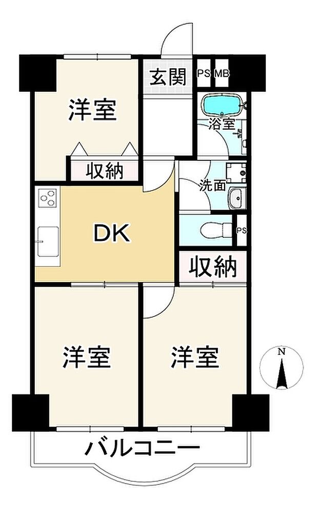 プリンスヴィラ寝屋川(3DK) 4階の間取り図