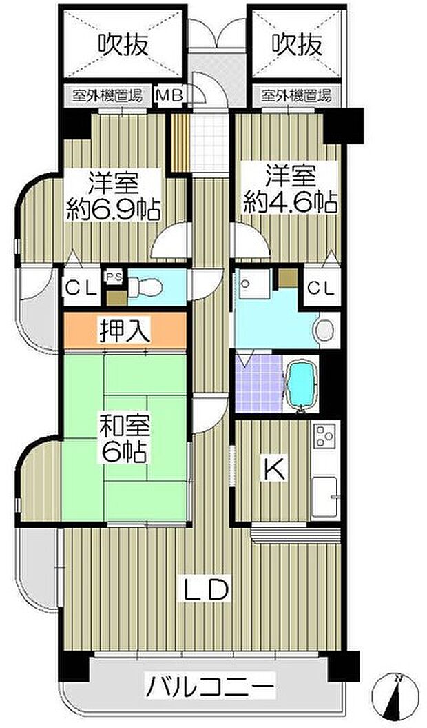 メロディーハイム枚方公園(3LDK) 3階の間取り図