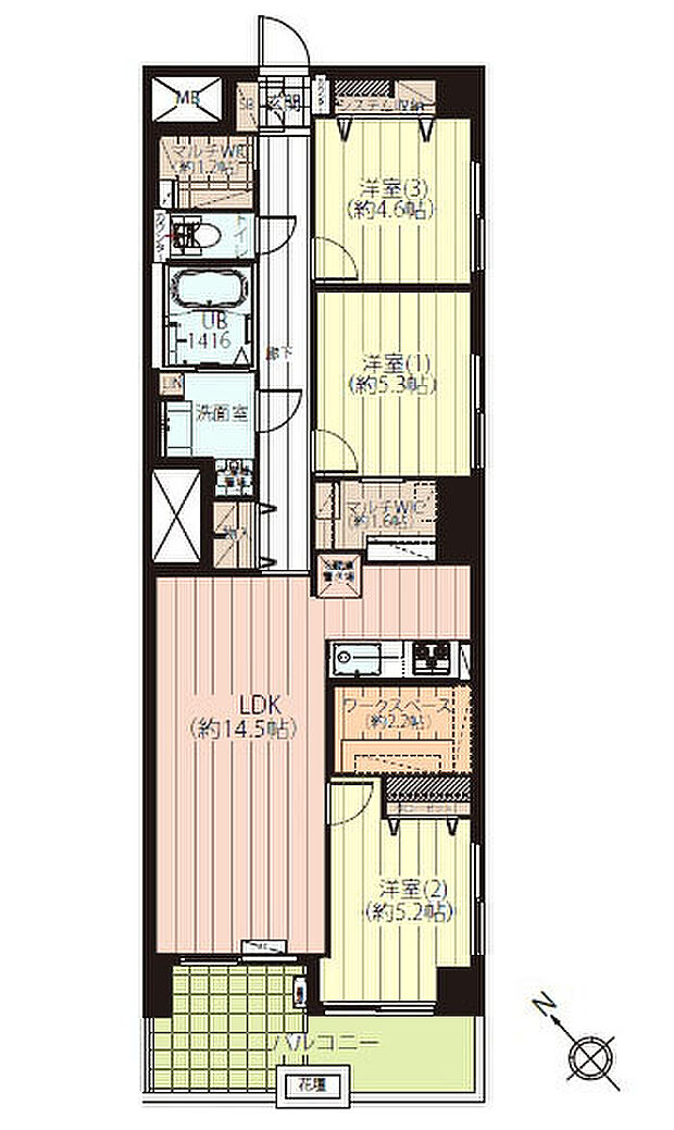 パークサイドマンション(3LDK) 3階の間取り図