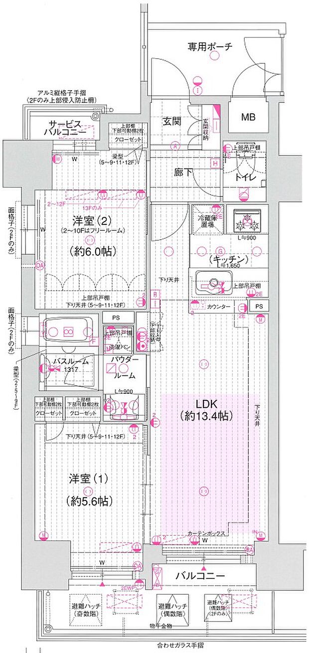 エステムコート高槻駅前エグゼ(2LDK) 12階の間取り図
