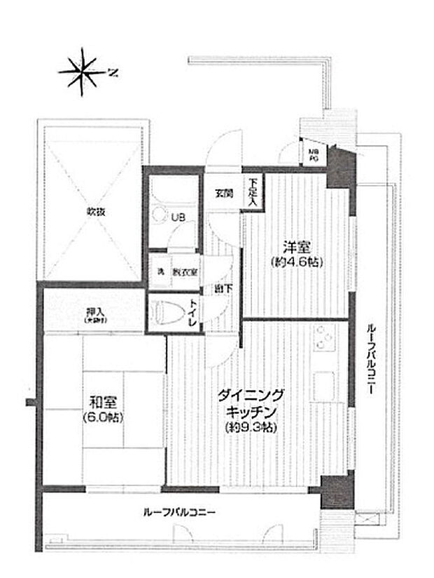 セザール西新井ガーデン(2DK) 6階の間取り図