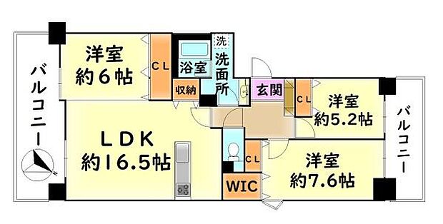ファミールハイツ泉大津セントハーバーシティ7番館(3LDK) 3階の間取り図