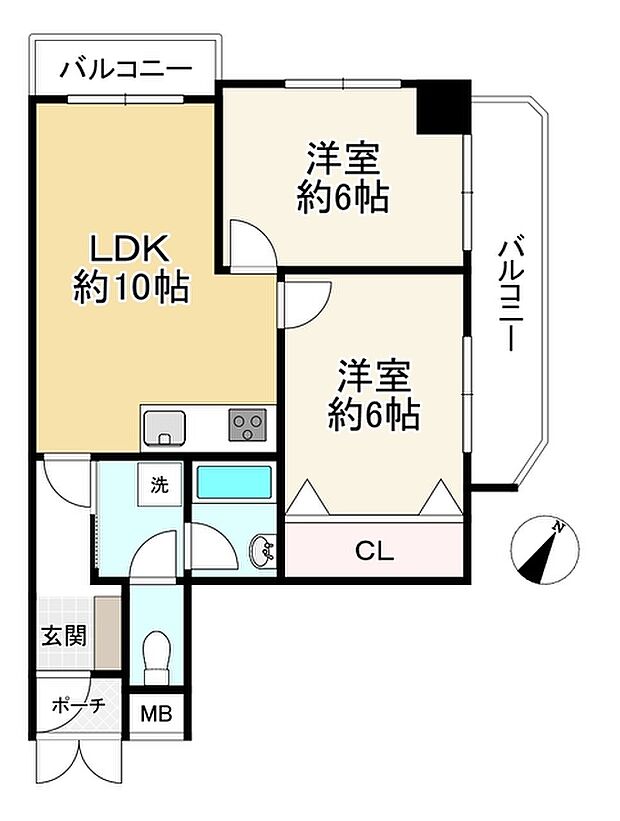 プリオーレ神戸(2LDK) 13階の間取り図