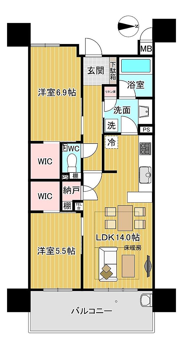 レゾンシティ三河安城ザ・レジデンス(2LDK) 9階の間取り図
