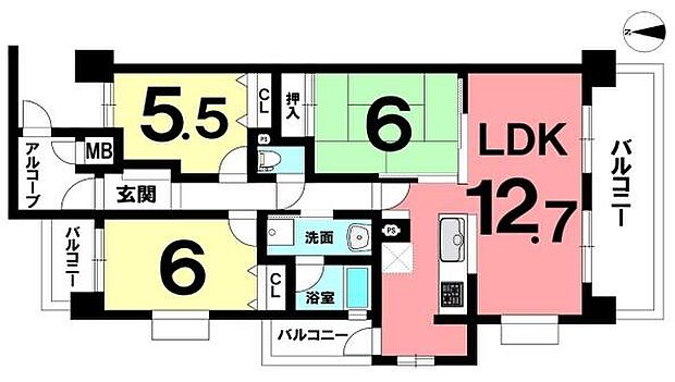 グローリアス東刈谷第5(3LDK) 1階の間取り図