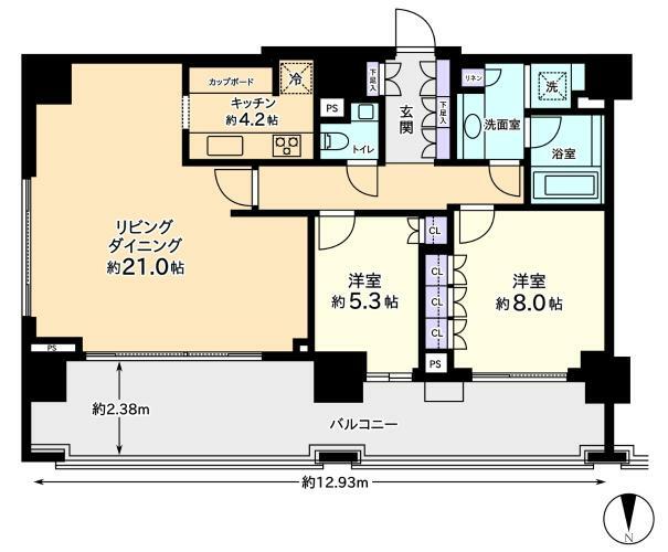 広尾ガーデンフォレストH棟(2LDK) 9階の間取り図