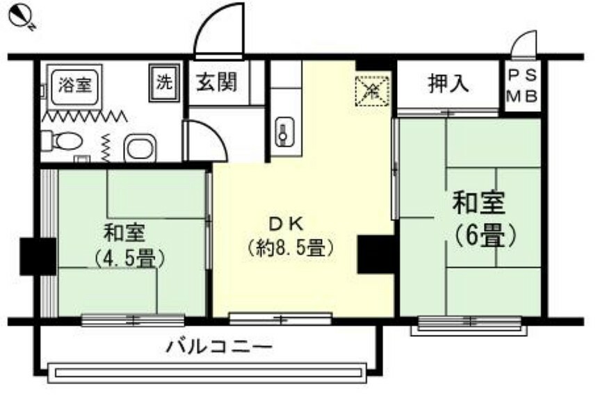 スプリングハイツ伊東(2DK) 8階の間取り図