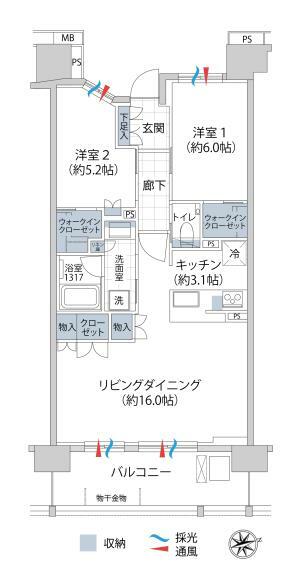 ザ・レーベン金沢城大手門(2LDK) 7階の間取り図