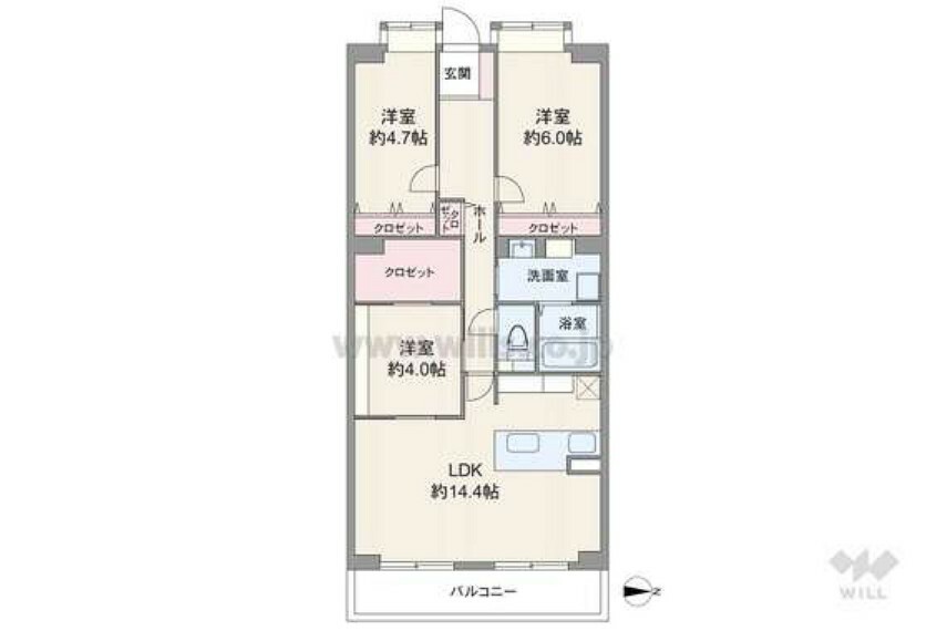 3LDK、約85平米の広々としたお住まいです。収納スペースが豊富ですのでお部屋の中をすっきりと保っていただけます！