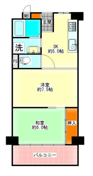 シャルマンコーポ野江第二期(2DK) 6階の間取り図