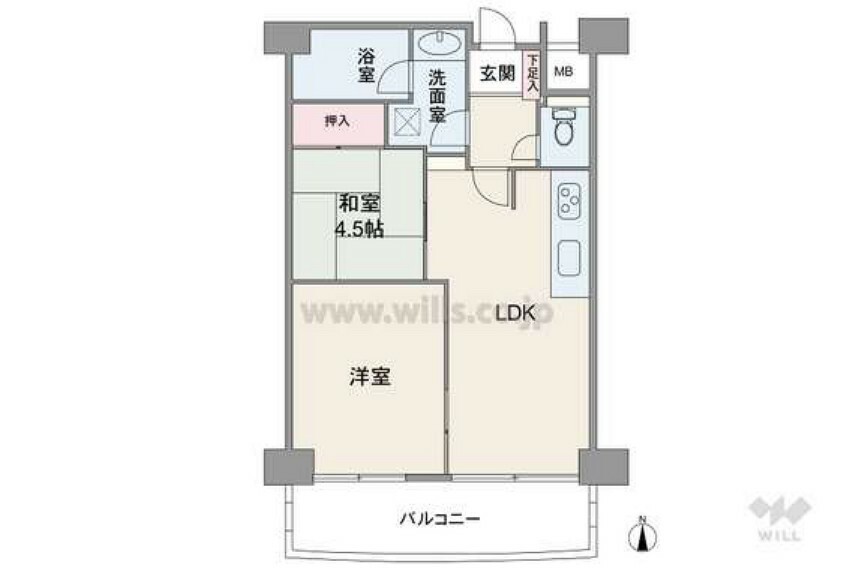 間取りは専有面積54平米の2LDK。廊下が短く居室空間を優先したプランです。