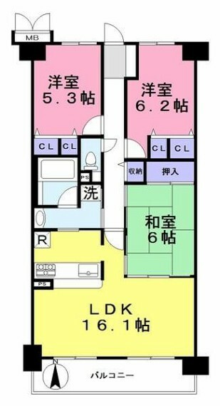 シャルマンコーポ桜井II(3LDK) 2階の内観