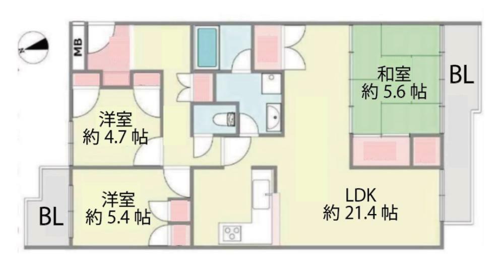 椿ハイツ宝塚御殿山(3LDK) 3階の間取り図