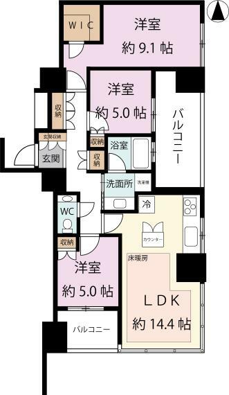 プラウドタワー覚王山(3LDK) 13階の内観