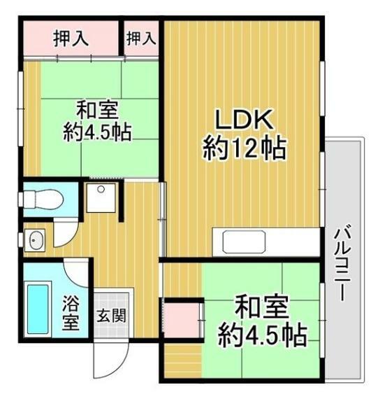 浅香山住宅27号棟(2LDK) 5階の間取り図