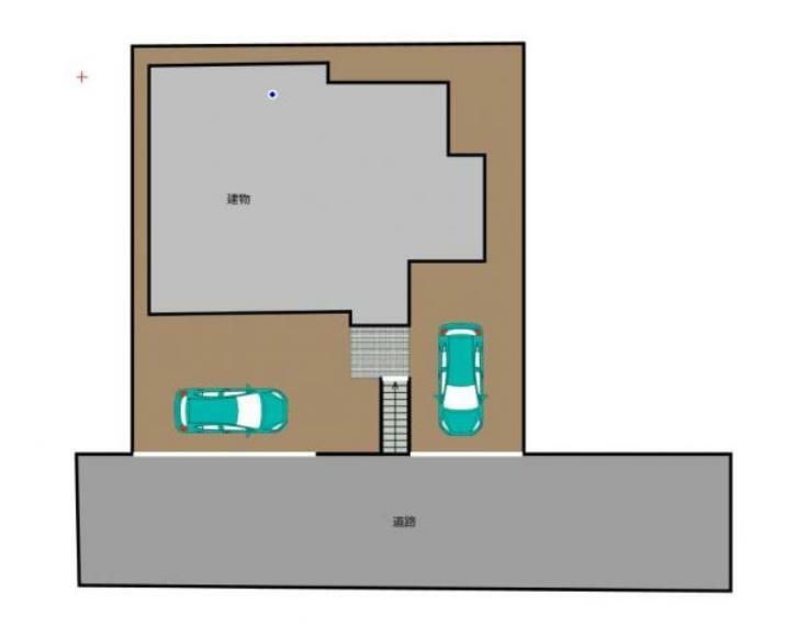 【現況敷地図】車は縦横2台駐車可能です。