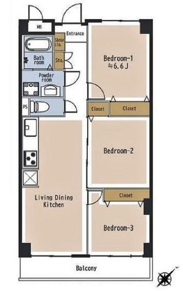 中銀杉田マンシオン(3LDK) 4階の間取り図