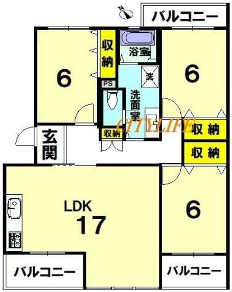 嵐山ロイアルハイツ5号棟(3LDK) 4階の間取り図