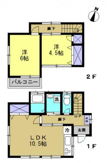 【リフォーム済】間取りは2LDKの2階建てです。1階和室と2階和室は使い勝手を考慮して洋室に変更。また水廻りも全て新品交換したので新生活も気持ちよくスタートできます。