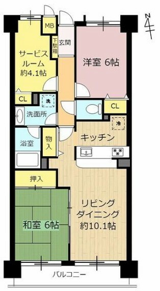 レールシティ大垣(2LDK) 6階の間取り図