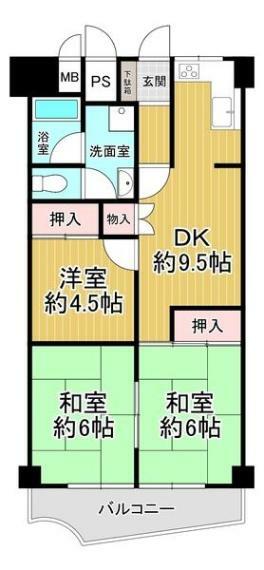 ターミナルマンション朝日プラザ堺(3DK) 9階の間取り図