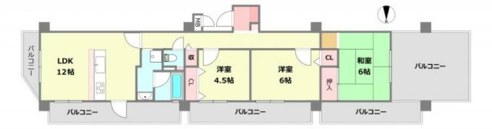 コスモ宝塚ツインフォルム(3LDK) 4階の間取り図