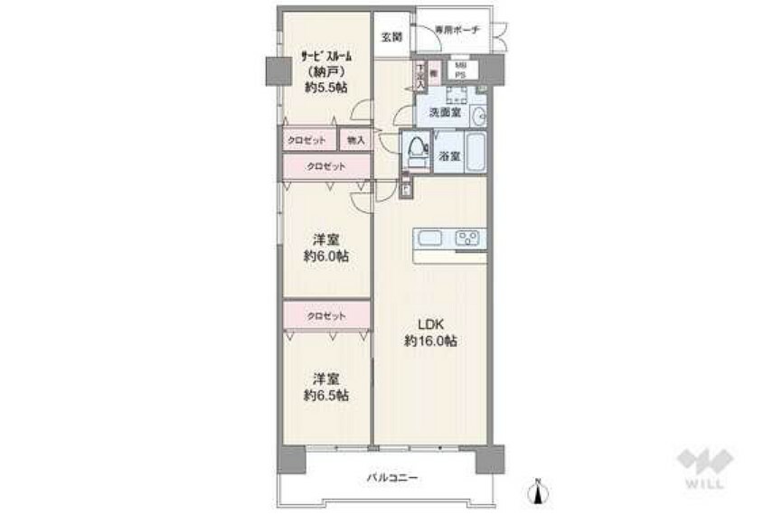コスモハイツ新大阪2番館(2LDK) 2階の間取り図
