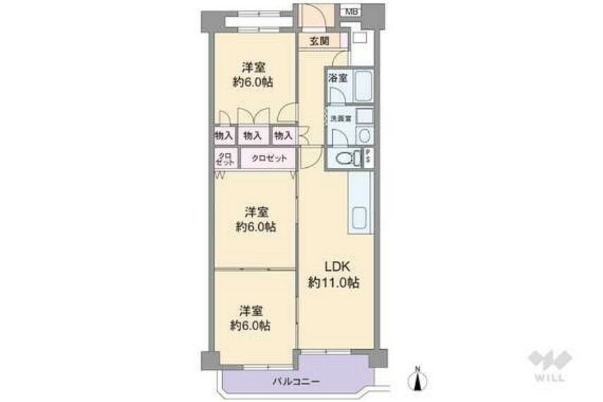 夙川ビューハイツ(3LDK) 5階の間取り図
