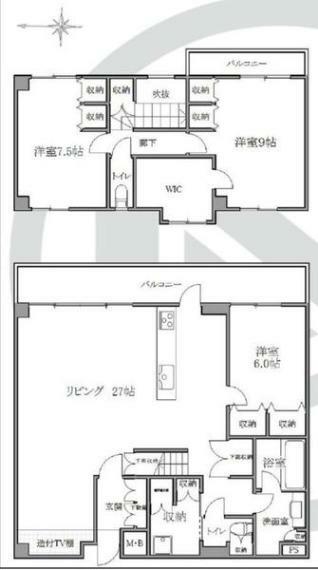 グランフォルム清水別邸(3LDK) 6階の間取り図