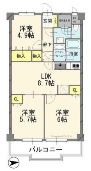 シャルマンコーポ朝霞(3LDK) 3階の間取り図