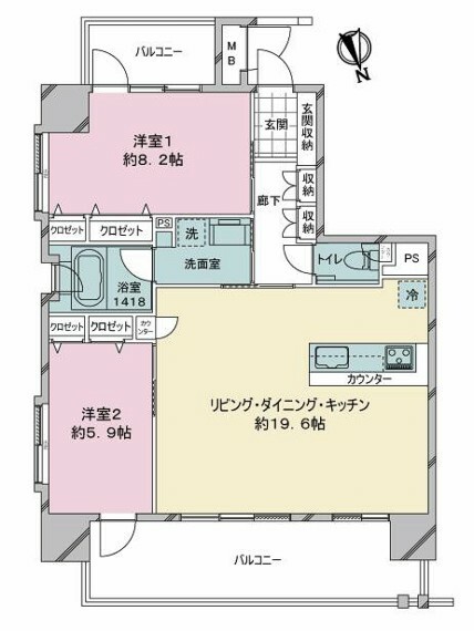 ワイズスカイヴィラアラハ(2LDK) 14階の内観