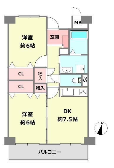 大石川サニーハイツ(2DK) 7階の間取り図