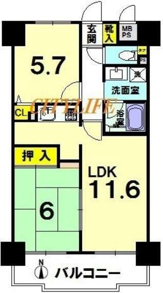 ダイアパレス京都蒔絵町(2LDK) 1階の間取り図