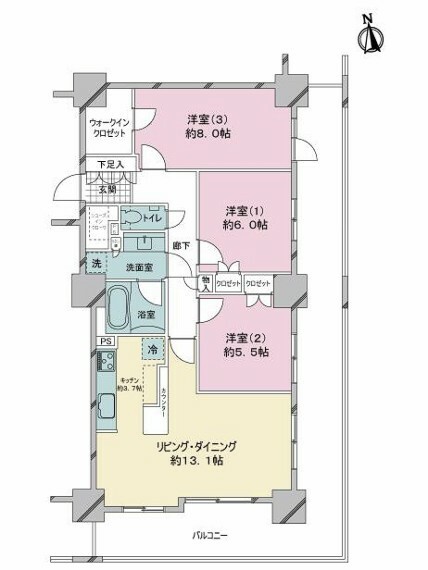 アップルタワーズ仙台(3LDK) 18階の間取り図
