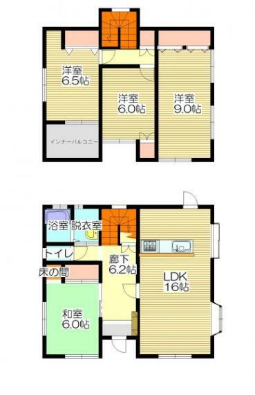 【リフォーム済】　間取りは4LDKの2階建てです。若い方でも住みやすいように、リフォームして洋室を増やしています。2階の3部屋は子供部屋や寝室として1階和室は客間として使用できます。少人数世帯のご家族様にオススメの住宅。